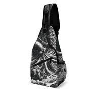 Borsa a tracolla da donna con motivo nave, calamaro gigante e polpo, piccola e alla moda, ideale per viaggi e uso quotidiano, prodotto POD personalizzato