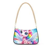 Borsa a tracolla da donna con motivo unicorno e arcobaleno, con cerniera, borsa da sera con tracolla a catena