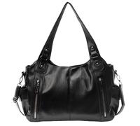 Borsa a tracolla da donna con multitasche, borsa a tracolla in pelle PU con cerniera, borsa retrò alla moda for lavoro e viaggi(Black)