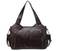 Borsa a tracolla da donna con multitasche, borsa a tracolla in pelle PU con cerniera, borsa retrò alla moda for lavoro e viaggi(Coffee)