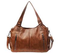 Borsa a tracolla da donna con multitasche, borsa a tracolla in pelle PU con cerniera, borsa retrò alla moda for lavoro e viaggi(Brown)