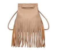 Borsa a tracolla da donna con nappa, con frange, mini borsa a tracolla in finta pelle scamosciata, Cachi unico, Taglia unica