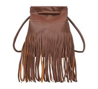 Borsa a tracolla da donna con nappa, con frange, mini borsa a tracolla in finta pelle scamosciata, Caffè unico, Taglia unica