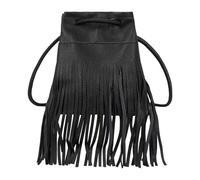 Borsa a tracolla da donna con nappa, con frange, mini borsa a tracolla in finta pelle scamosciata, Unico-nero, Taglia unica