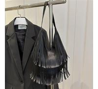 Borsa a tracolla da donna con nappe alla moda, grande capacità, casual, in pelle, tinta unita, per il tempo libero, da viaggio, per feste, appuntamenti, Nero , 170.00x60.00x120.00mm/6.69x2.36x4.72inch