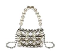 Borsa a tracolla da donna con perle e perline bianche per festa di nozze, Argento S., Medium