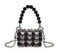 Borsa a tracolla da donna con perle e perline bianche per festa di nozze, Nero Bk, Medium