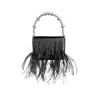 Borsa a tracolla da donna con piume di lusso, borsa a tracolla con nappe, borsa da sposa con cinturino in perla, pochette alla moda, Nero