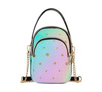 Borsa a tracolla da donna con pois dorati arcobaleno pastello trapuntato borse per telefono con tracolla a catena carino cerniera da donna pochette da donna, 15 cm × 21,1 cm × 7,9 cm
