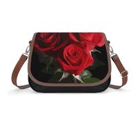 Borsa a tracolla da donna con rose rosse, in pelle, tracolla regolabile, rimovibile, borse a mani libere