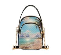 Borsa a tracolla da donna con scena tropicale sulla spiaggia, piccola borsa a catena trapuntata con cerniera bombetta tote da donna