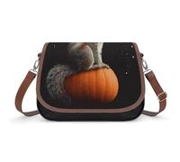 Borsa a tracolla da donna con scoiattolo seduto sulla luna di zucca, alla moda, borsa a tracolla con tracolla regolabile