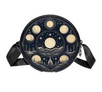 Borsa a tracolla da donna, con segni zodiacali retrò, piccola borsa a tracolla con cerniera, spallacci regolabili, casual, borsa rotonda da donna