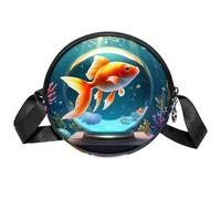 Borsa a tracolla da donna, con sfera di cristallo di pesce, piccola borsa a tracolla con cerniera, spallacci regolabili, casual, borsa rotonda da donna