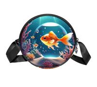 Borsa a tracolla da donna, con sfera di cristallo di pesce, piccola borsa a tracolla con cerniera, spallacci regolabili, casual, borsa rotonda da donna