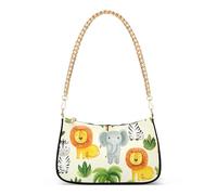 Borsa a tracolla da donna con simpatici animali della giungla in stile cartone animato, borsa da sera Hobo con tracolla a catena con cerniera