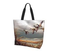 Borsa a tracolla da donna con stampa a forma di cuore per la consapevolezza dell'autismo, grande borsa riutilizzabile per shopping, viaggi, spiaggia, Anatre selvatiche volanti da caccia, Taglia unica