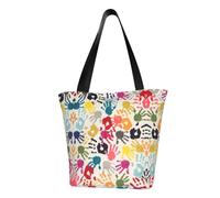 Borsa a tracolla da donna, con stampa a mano, riutilizzabile, grande, per la spesa, per l'ufficio, lo shopping, i viaggi