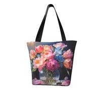 Borsa a tracolla da donna, con stampa a rombi e fiori, riutilizzabile, grande, per la spesa, per l'ufficio, lo shopping, i viaggi