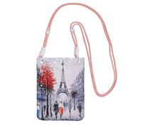Borsa a tracolla da donna, con stampa artistica e albero della città di Parigi, Torre Eiffel, mini portamonete per telefono, per escursioni e viaggi, rosa, Taglia unica