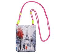 Borsa a tracolla da donna, con stampa artistica e albero della città di Parigi, Torre Eiffel, mini portamonete per telefono, per escursioni e viaggi, Fucsia, Taglia unica