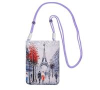 Borsa a tracolla da donna, con stampa artistica e albero della città di Parigi, Torre Eiffel, mini portamonete per telefono, per escursioni e viaggi, Viola, Taglia unica