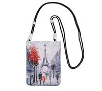 Borsa a tracolla da donna, con stampa artistica e albero della città di Parigi, Torre Eiffel, mini portamonete per telefono, per escursioni e viaggi, Nero , Taglia unica