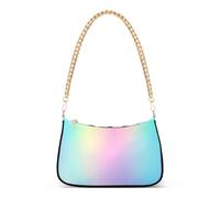 Borsa a tracolla da donna con stampa astratta color arcobaleno pastello sfocato con cerniera e tracolla a catena