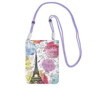 Borsa a tracolla da donna, con stampa della Torre Eiffel di Parigi, mini portamonete per telefono, grazioso portafoglio per telefono, regalo per escursioni e viaggi, Viola, Taglia unica
