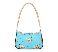 Borsa a tracolla da donna con stampa di cani dalmata illustrati con macchie nere e blu, borsa a tracolla con cerniera, casual, con tracolla a catena
