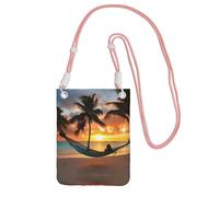 Borsa a tracolla da donna, con stampa di cocco e tramonto sulla spiaggia, mini portamonete, grazioso portafoglio per telefono, regalo per escursioni e viaggi, rosa, Taglia unica