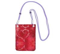 Borsa a tracolla da donna, con stampa di cuori rossi e fiori, per San Valentino, mini portamonete, grazioso portafoglio per telefono, regalo per escursioni e viaggi, Viola, Taglia unica