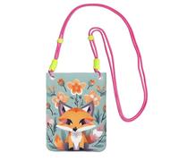 Borsa a tracolla da donna, con stampa di fiori e volpe, mini portafogli, per telefono, per escursioni, viaggi, idea regalo, Fucsia, Taglia unica