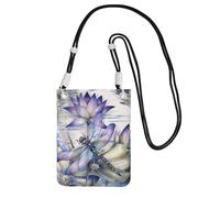 Borsa a tracolla da donna, con stampa di libellula su fiore di loto, mini portamonete per telefono, grazioso portafoglio per telefono, regalo per escursioni e viaggi, Nero , Taglia unica