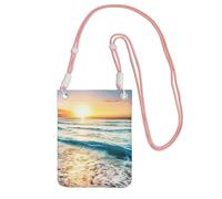 Borsa a tracolla da donna, con stampa di onde sull'oceano, con spiaggia, tramonto e oceano, mini portamonete per telefono, idea regalo per escursioni e viaggi, rosa, Taglia unica