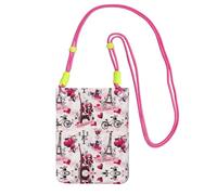 Borsa a tracolla da donna, con stampa di paesaggio urbano, Torre Eiffel, Francia e Parigi, mini portamonete per telefono, idea regalo per escursioni e viaggi, Fucsia, Taglia unica