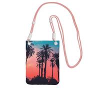 Borsa a tracolla da donna, con stampa di palme e tramonto, mini borse per telefono, grazioso portafoglio per telefono, regalo per escursioni e viaggi, rosa, Taglia unica
