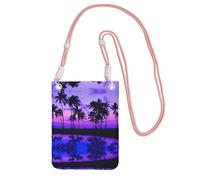 Borsa a tracolla da donna, con stampa di palme viola al tramonto, mini portamonete, grazioso portafoglio per telefono, regalo per escursioni e viaggi, rosa, Taglia unica