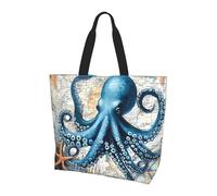 Borsa a tracolla da donna con stampa di polpo oceano e stella marina, borsa per la spesa, impermeabile, grande borsa con tasca interna, per lavoro, viaggi, scuola