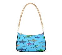 Borsa a tracolla da donna con stampa di squali acquerello blu mare borsa casual hobo borsa con chiusura a cerniera
