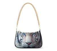 Borsa a tracolla da donna con stampa di tigre bianca con occhi azzurri, borsa a tracolla casual con cerniera e tracolla a catena
