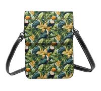 Borsa a tracolla da donna, con stampa di tucano tropicale, piccola borsa a tracolla in pelle per telefono cellulare