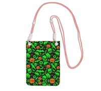Borsa a tracolla da donna, con stampa di zucche di Halloween, fantasma, verde, mini portamonete, grazioso portafoglio per telefono, regalo per escursioni e viaggi, rosa, Taglia unica