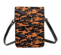 Borsa a tracolla da donna, con stampa mimetica nera e arancione, piccola borsa a tracolla in pelle per telefono cellulare