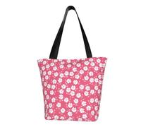 Borsa a tracolla da donna, con stampa rosa, con motivo floreale, riutilizzabile, grande, per la spesa, per l'ufficio, lo shopping, i viaggi