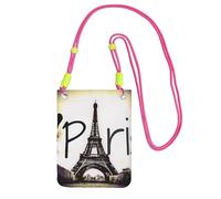 Borsa a tracolla da donna, con stampa Torre Eiffel Love Paris, mini portamonete per telefono, grazioso portafoglio per telefono, regalo per escursioni e viaggi, Fucsia, Taglia unica