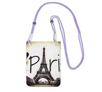Borsa a tracolla da donna, con stampa Torre Eiffel Love Paris, mini portamonete per telefono, grazioso portafoglio per telefono, regalo per escursioni e viaggi, Viola, Taglia unica