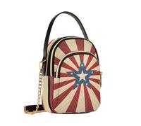 Borsa a tracolla da donna, con stella a cinque punte, a righe rosse e bianche, con catena staccabile, borsa a tracolla per telefono
