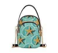 Borsa a tracolla da donna con stella marina twirl blu mare trapuntato cellulare borsa a catena carino cerniera bombetta tote donna Satchel, 15 cm × 21,1 cm × 7,9 cm