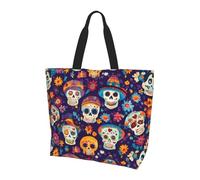 Borsa a tracolla da donna con teschio di zucchero, borsa per la spesa, impermeabile, con tasca interna, per lavoro, viaggi, scuola
